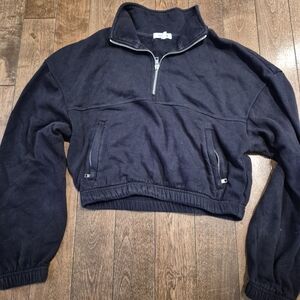 Garage Black Cropped Quarter-Zip Turtleneck Sweater